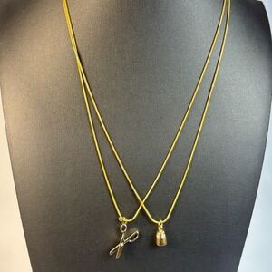 Pendant‎ Necklace Gold Tone Rhinestone Delicate Sewing Scissors Thimble Charms